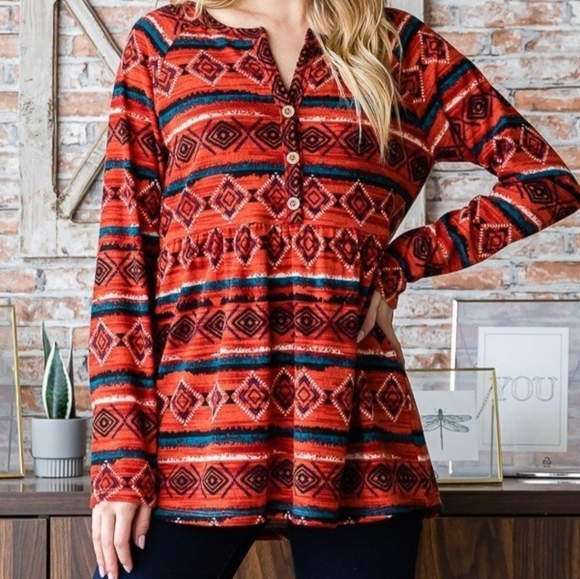 NWOT Geometric Print Baby Doll Top - Picture 5 of 6